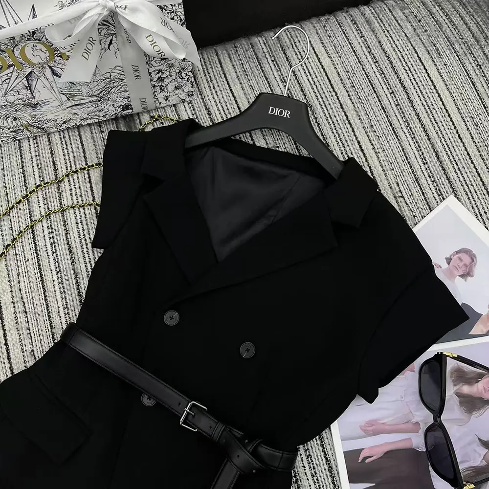 Dior Women Asymmetric Short-Sleeved Jacket with Belt Black Silk and Cotton Faille - image 4