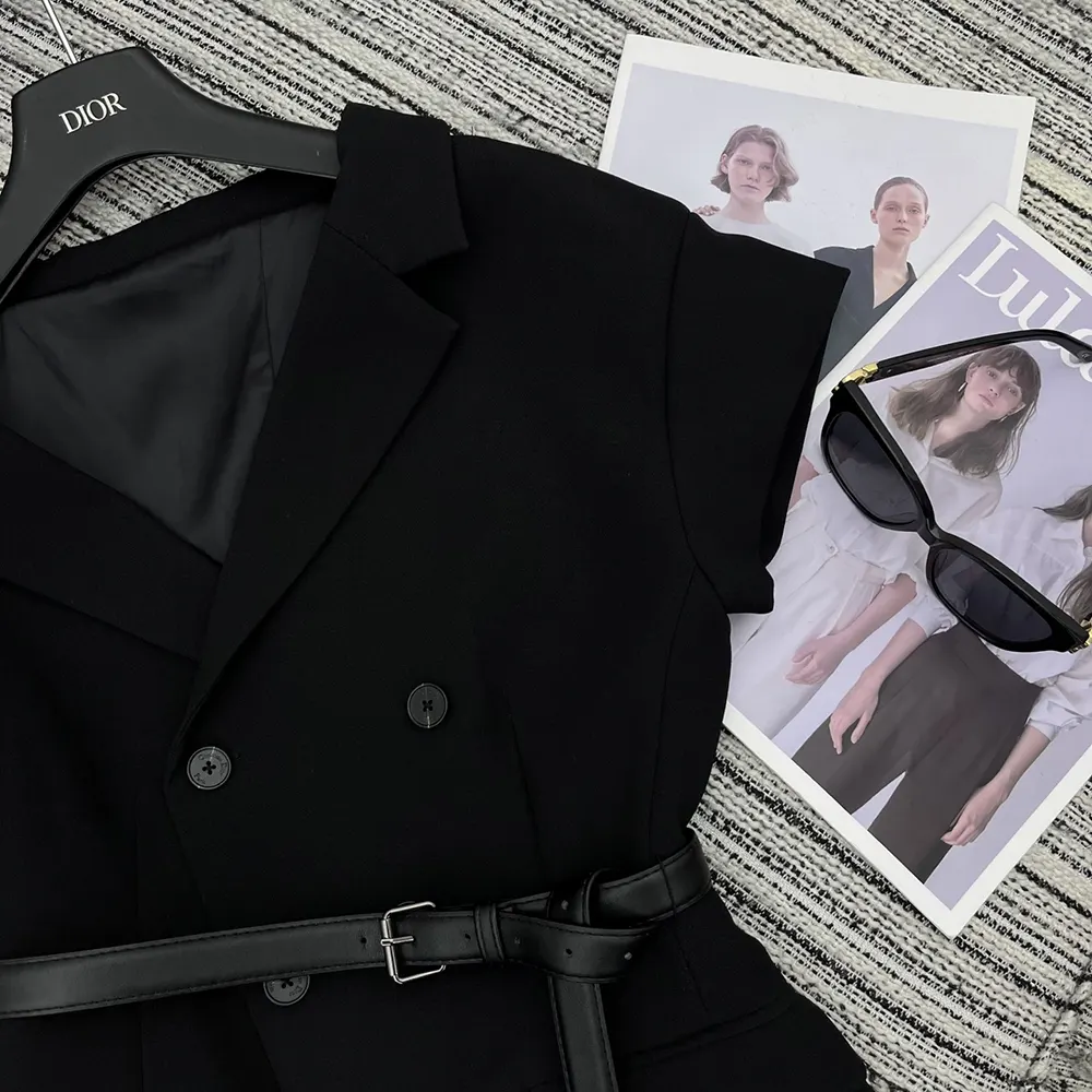 Dior Women Asymmetric Short-Sleeved Jacket with Belt Black Silk and Cotton Faille - image 9