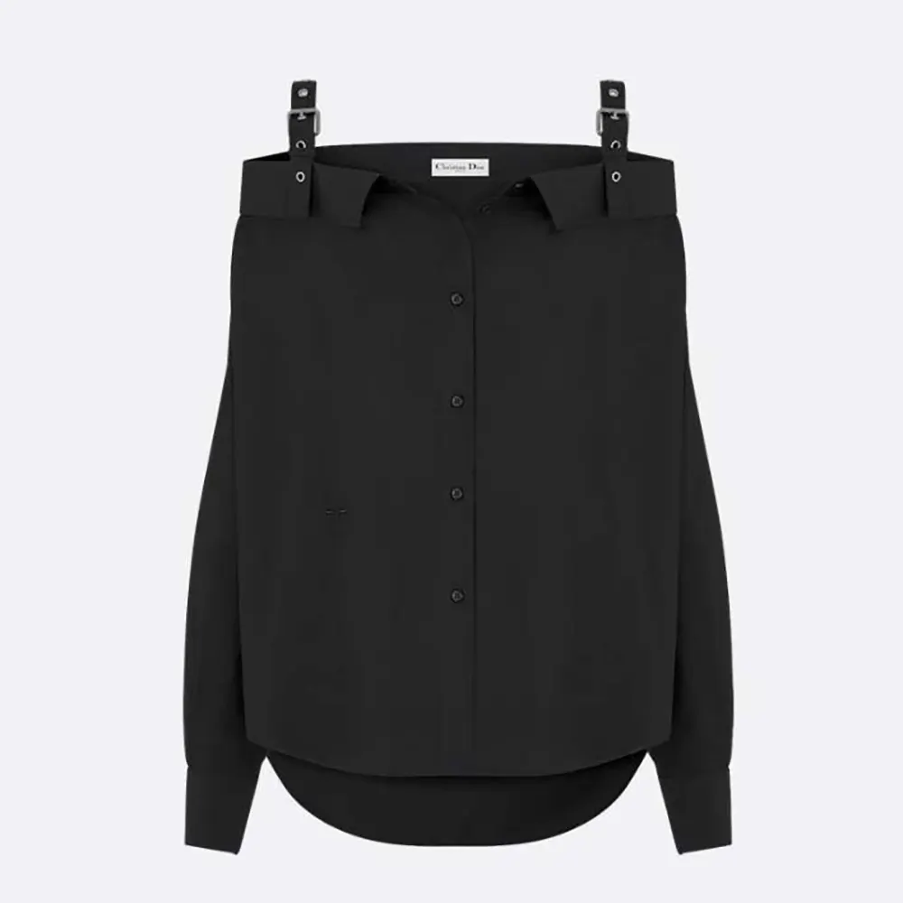 Front view of Dior Women Blouse Black Cotton Poplin in black
