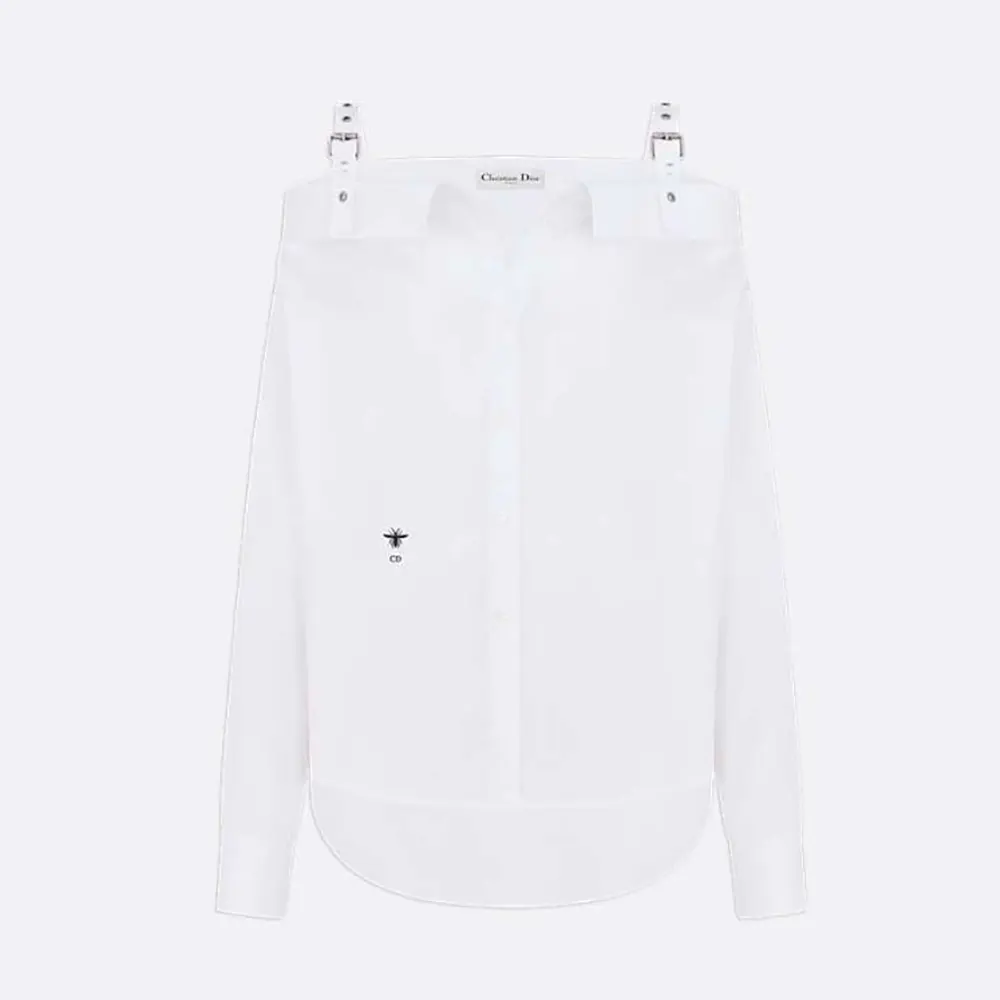 Front view of Dior Women Blouse White Cotton Poplin in pristine white