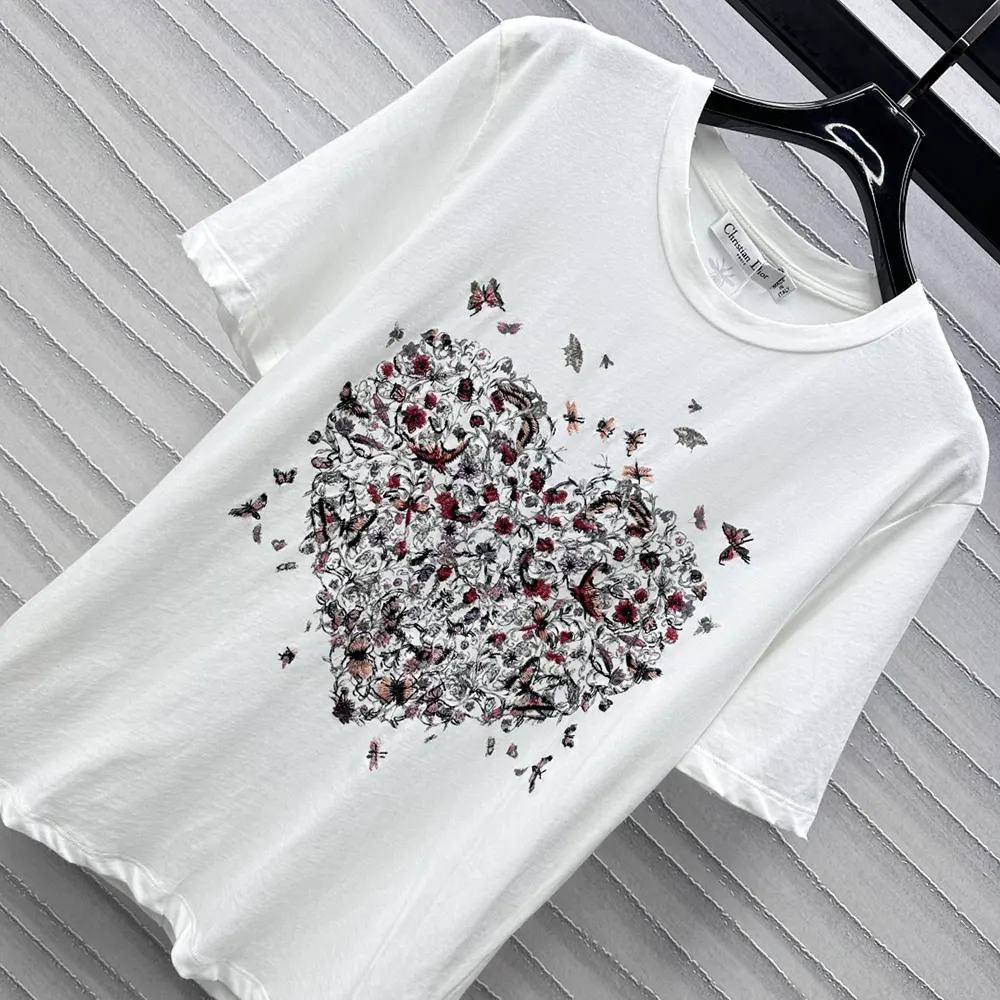 Dior Women Dioramour Embroidered T-Shirt White Cotton and Linen Jersey - image 4