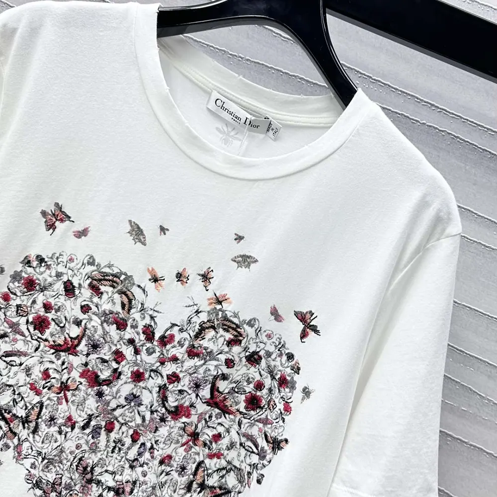 Dior Women Dioramour Embroidered T-Shirt White Cotton and Linen Jersey - image 6