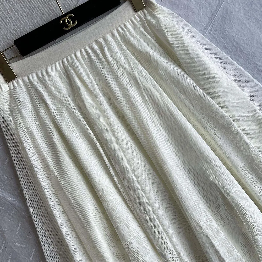 Dior Women Flared Mid-Length Skirt Ecru Dior Chardons Cotton-Blend Lace - image 5