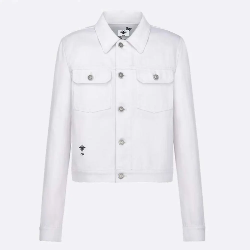 Front view of Dior Men Jacket Ecru Cotton Denim with gold-tone motif