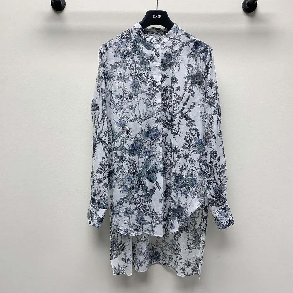 Side angle showing relaxed fit of Dior Women Long Blouse White Cotton Muslin