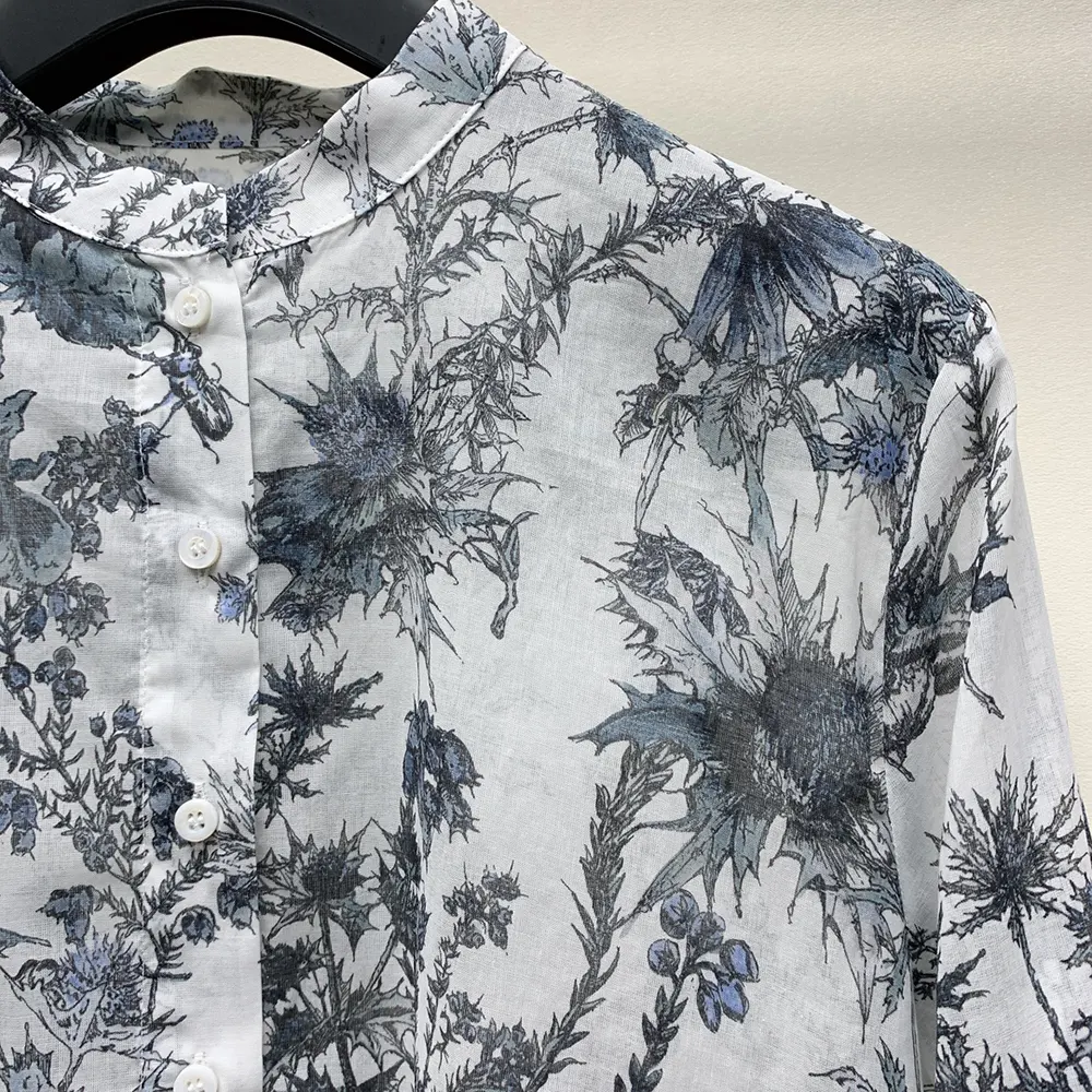 Dior Women Long Blouse White Cotton Muslin with Blue Dior Chardons Motif - image 9