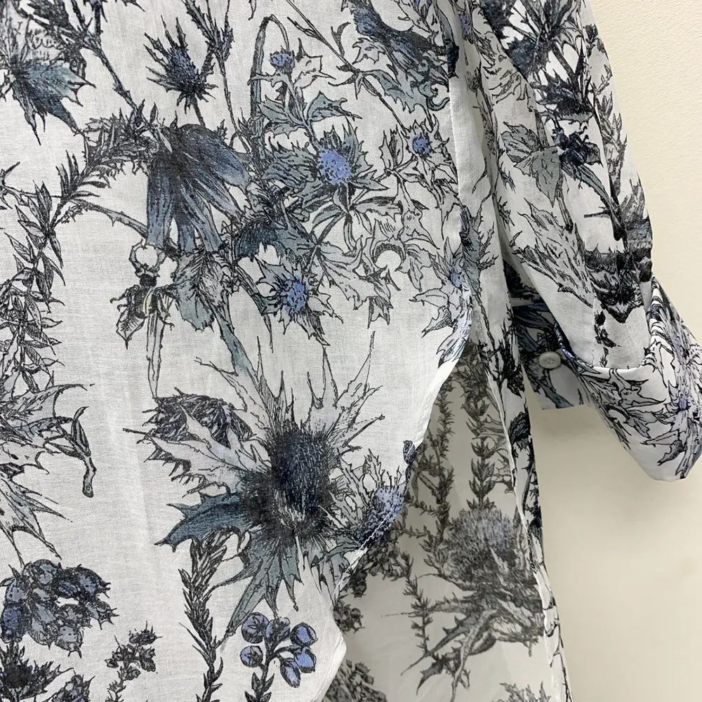 Dior Women Long Blouse White Cotton Muslin with Blue Dior Chardons Motif - image 6
