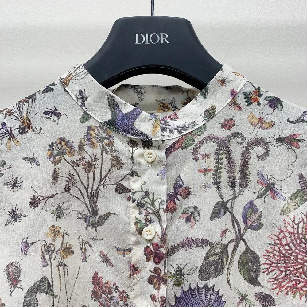 Dior Women Long Blouse White Cotton Muslin with Multicolor Dior Cabinet de Curiosités Motif - image 4