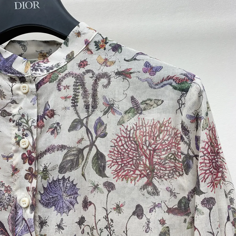 Dior Women Long Blouse White Cotton Muslin with Multicolor Dior Cabinet de Curiosités Motif - image 5