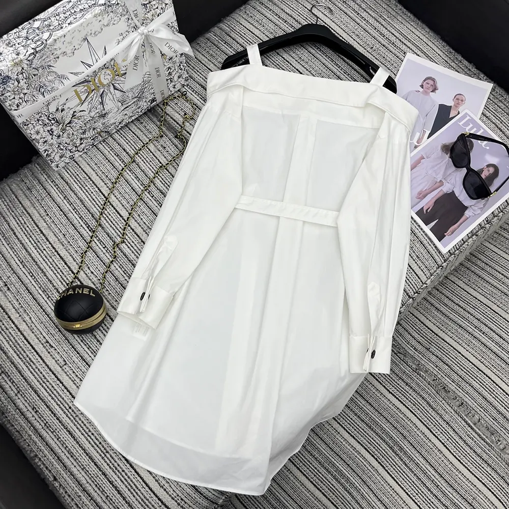 Side angle showcasing silhouette of Dior Women Shirtdress in white