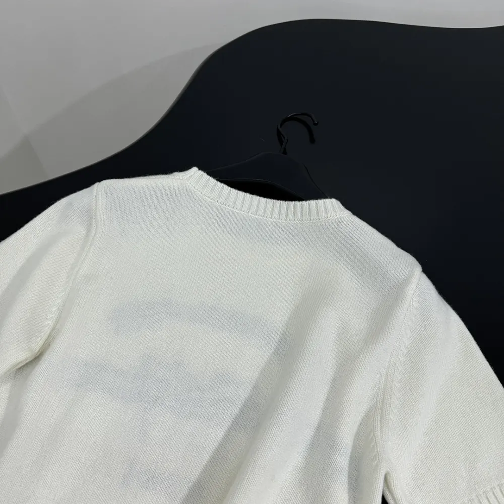 Dior Women Short-Sleeved Sweater White Cashmere Knit with Black Christian Dior Papillon Motif - image 10
