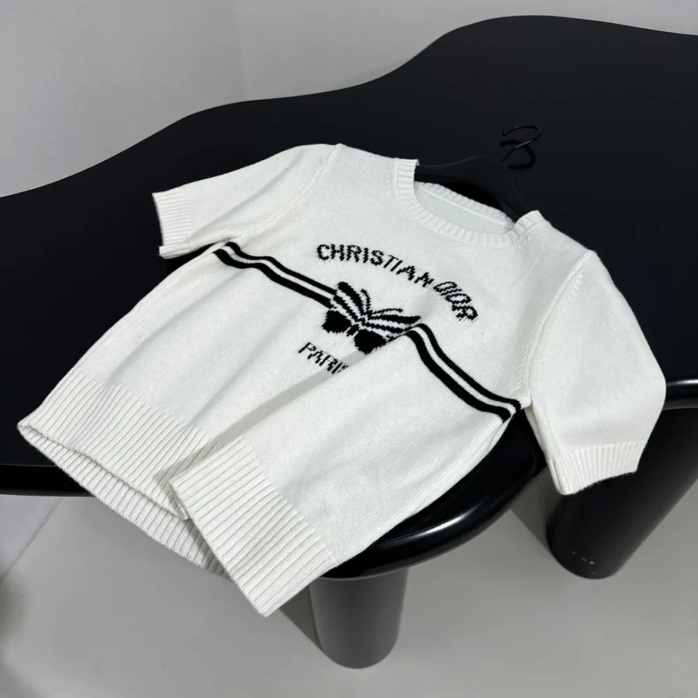 Dior Women Short-Sleeved Sweater White Cashmere Knit with Black Christian Dior Papillon Motif - image 6
