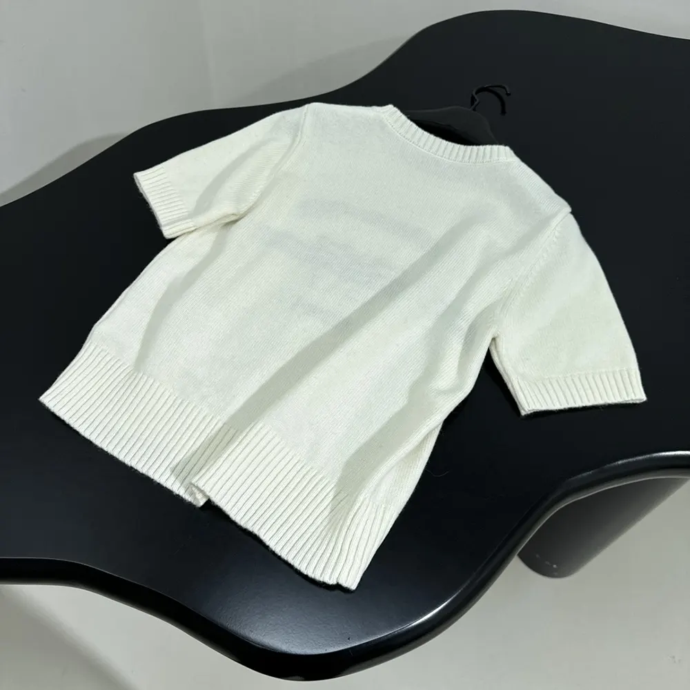 Dior Women Short-Sleeved Sweater White Cashmere Knit with Black Christian Dior Papillon Motif - image 7