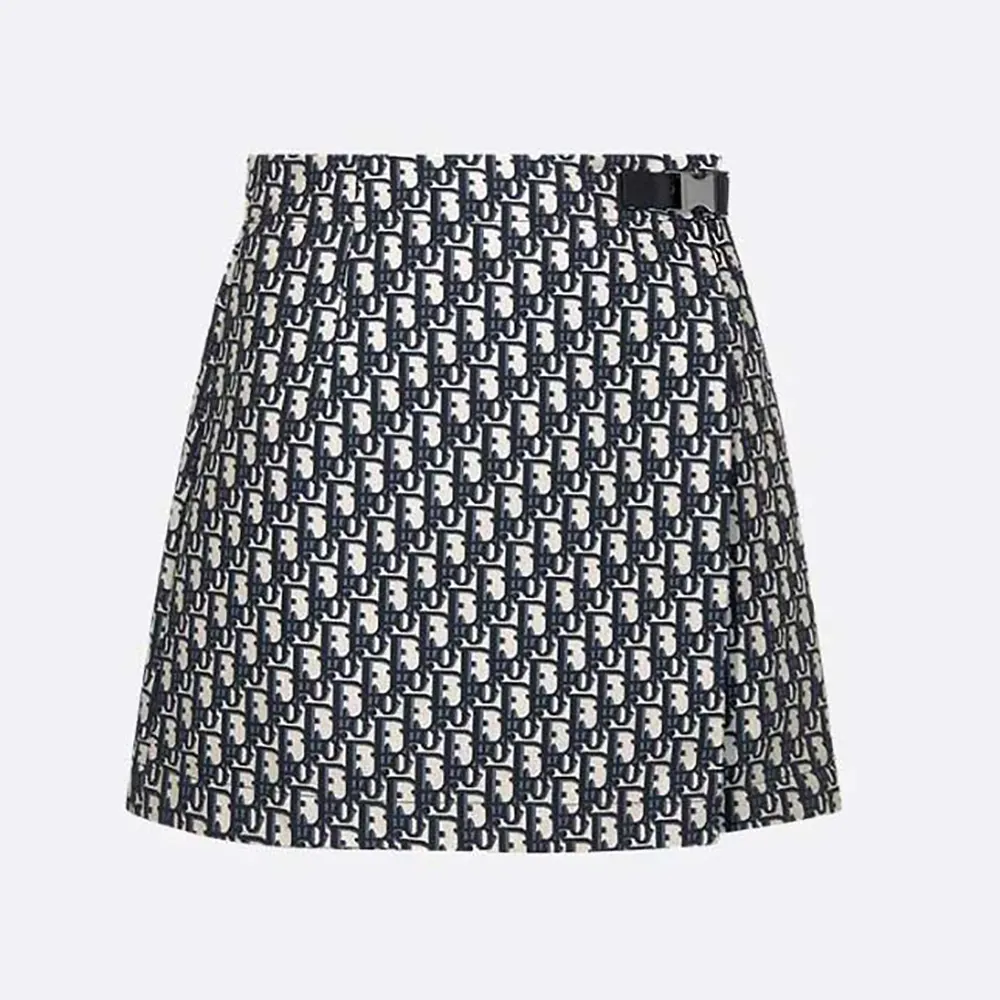 Front view of Dior Women Skort Blue Jacquard Technical Taffeta with Dior Oblique Motif