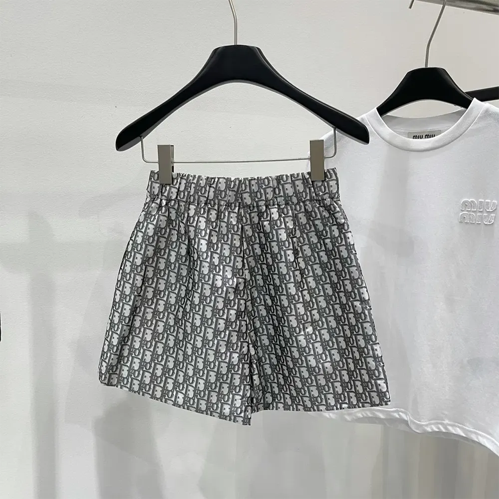 Side profile highlighting silhouette of Dior Women Skort Gray Technical Taffeta Jacquard