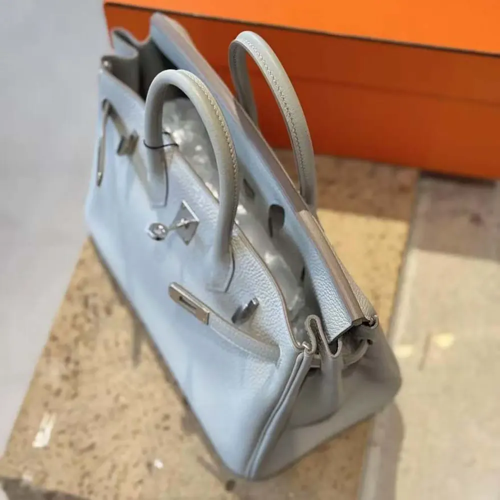 Hermes Birkin 25 Bag in Epsom Leather with Silver Hardware-Blue Glacier - image 8
