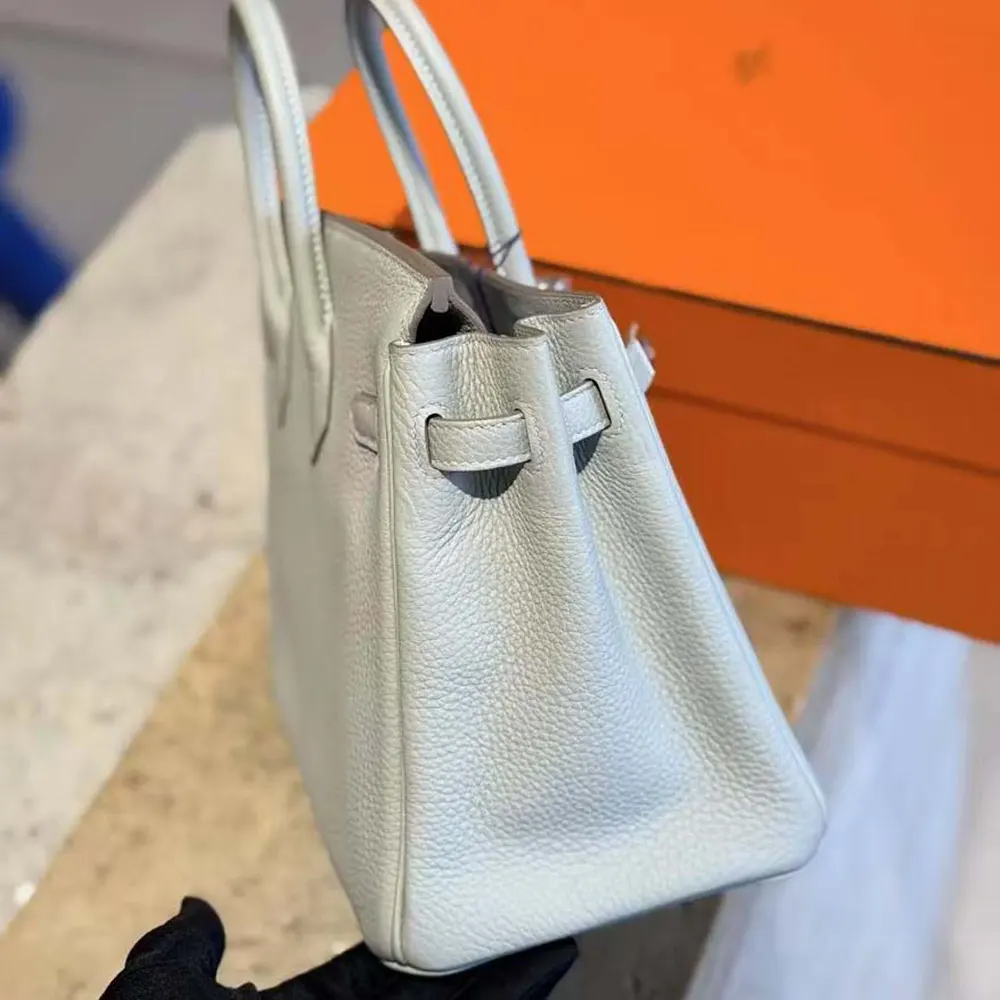 Hermes Birkin 25 Bag in Epsom Leather with Silver Hardware-Blue Glacier - image 5