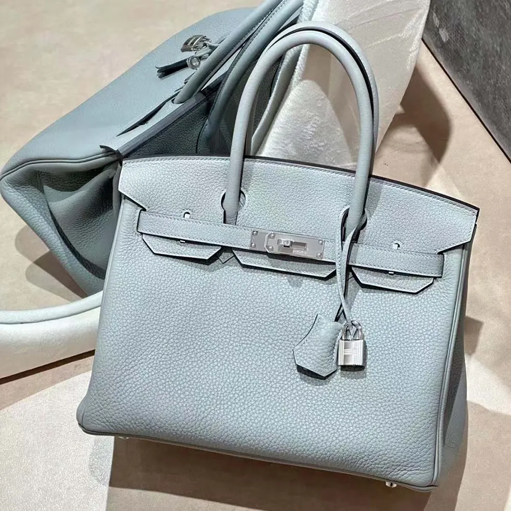 Side profile showing structured silhouette of Hermes Birkin 30 Bag