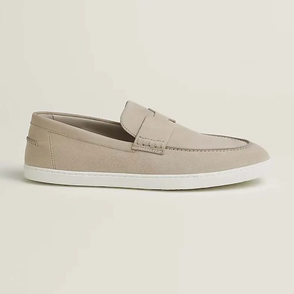 Side profile of Hermes Men Job Loafer Beige Lambskin Insole and Lining