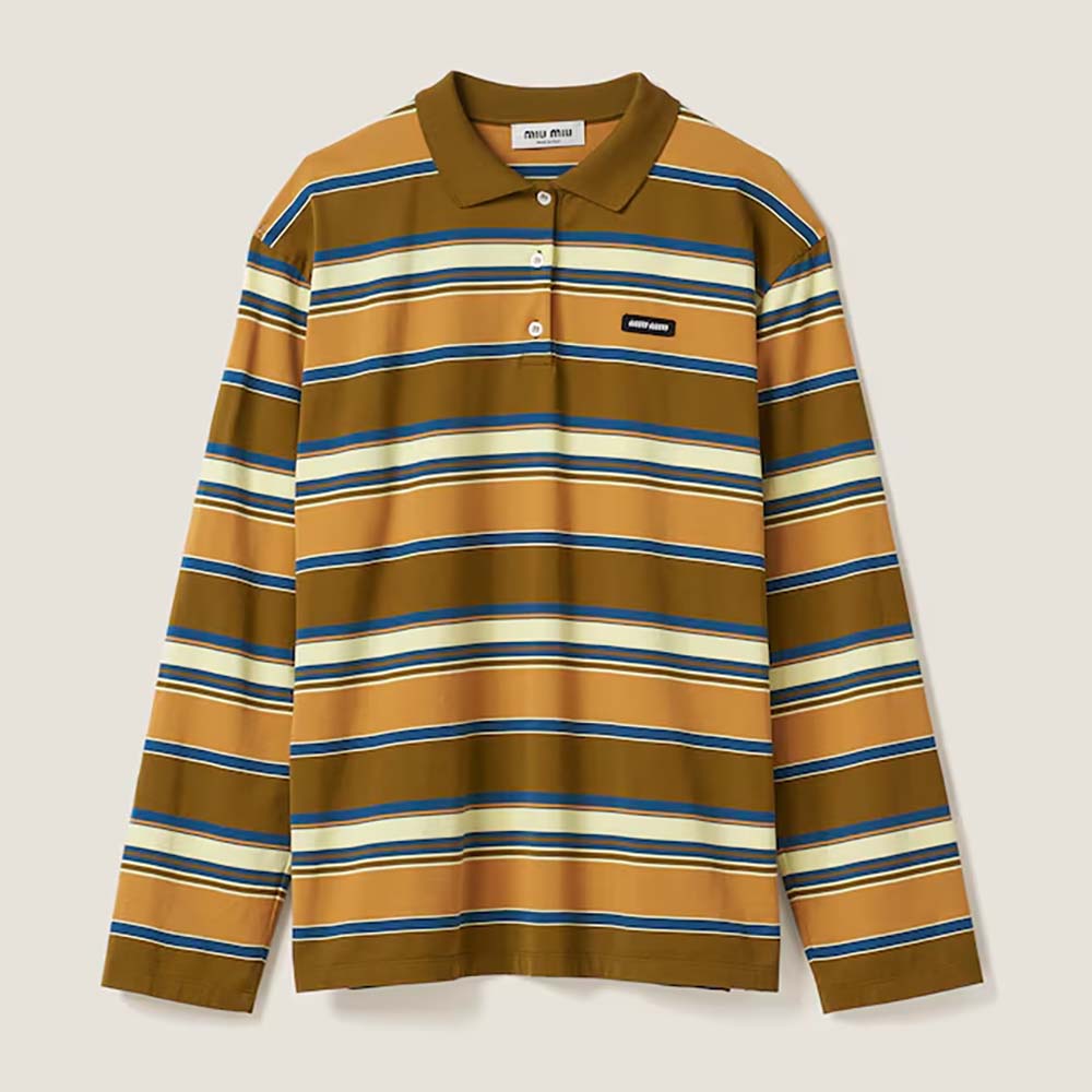 Front view of Miu Miu Women Cotton Jersey Polo Shirt in dark green
