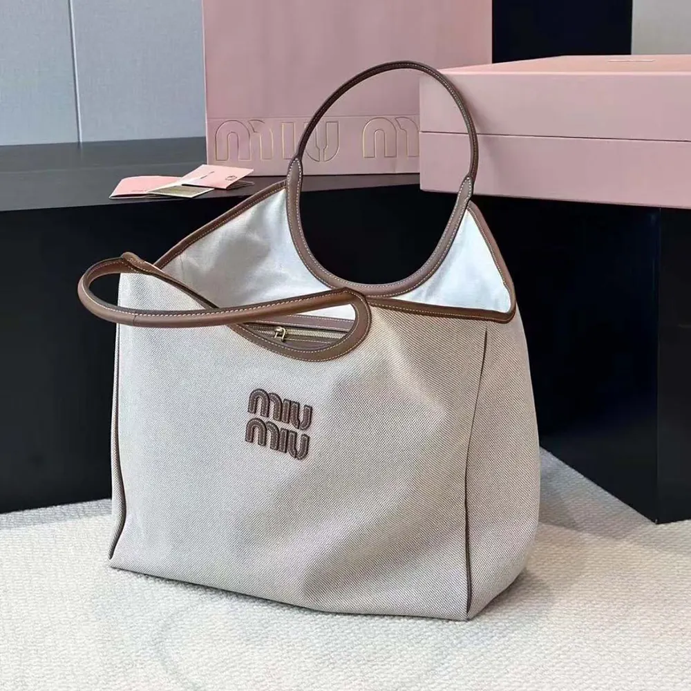 Miu Miu Women IVY Canvas and Leather Tote Bag - image 8
