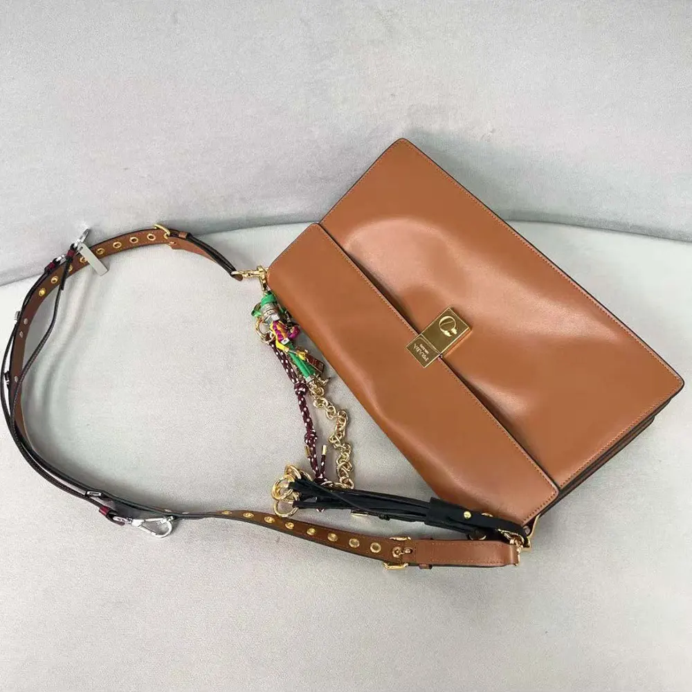 Prada Women Soft Sound Large Leather Shoulder Bag with Charms-Brown - image 5