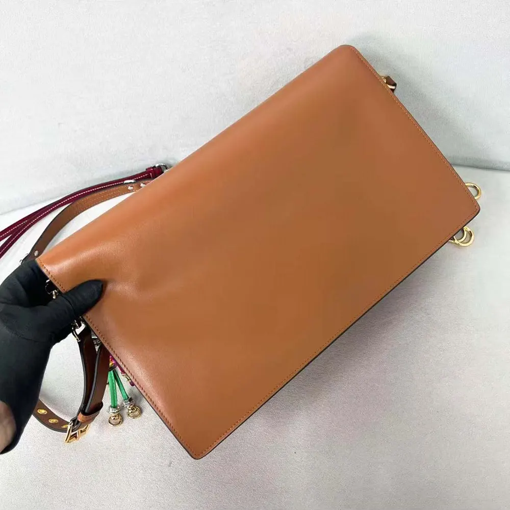 Prada Women Soft Sound Large Leather Shoulder Bag with Charms-Brown - image 4