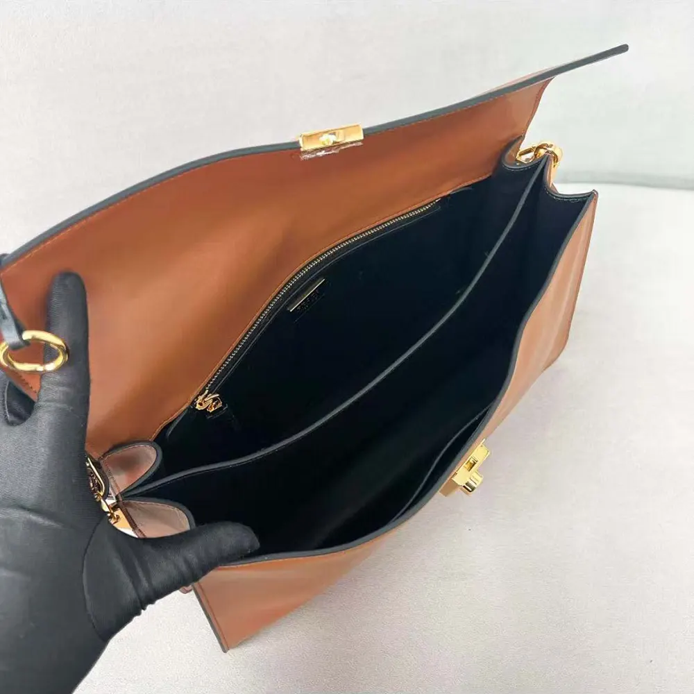 Prada Women Soft Sound Large Leather Shoulder Bag with Charms-Brown - image 8