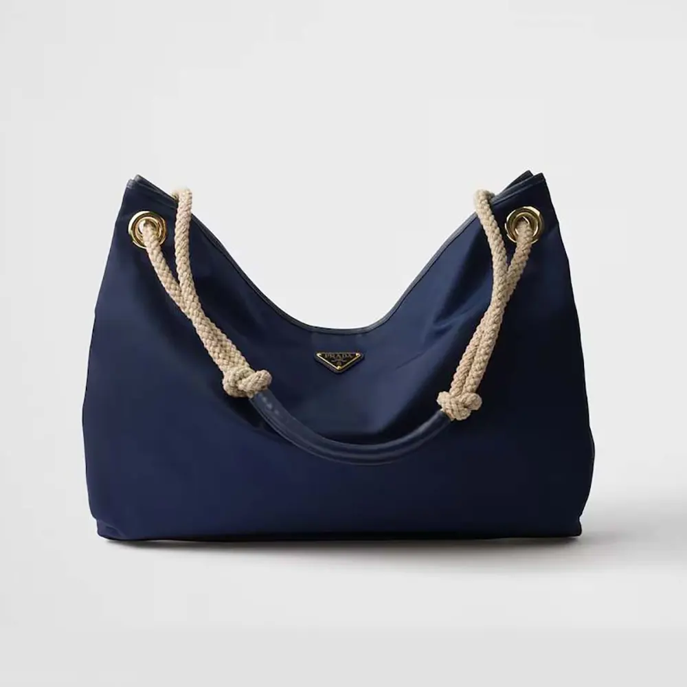 Front view of Prada Women Mariner Large Re-Nylon Shoulder Bag-Navy