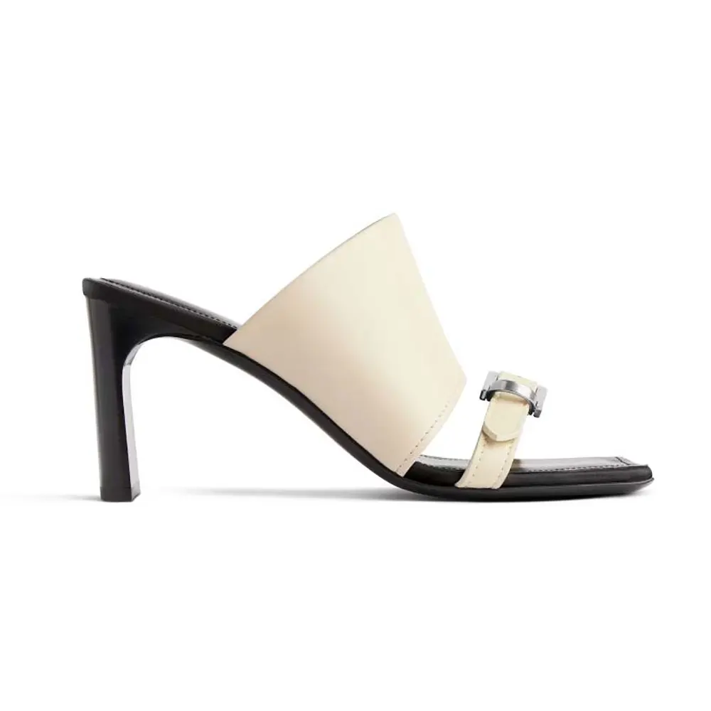Side view of Balenciaga Women Bel Air 80mm Sandal in Soya Smooth Calfskin