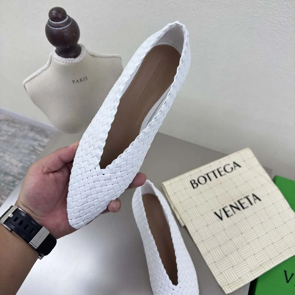 Bottega Veneta Women Sofia Ballerina in Padded Intreccio Leather-White - image 7