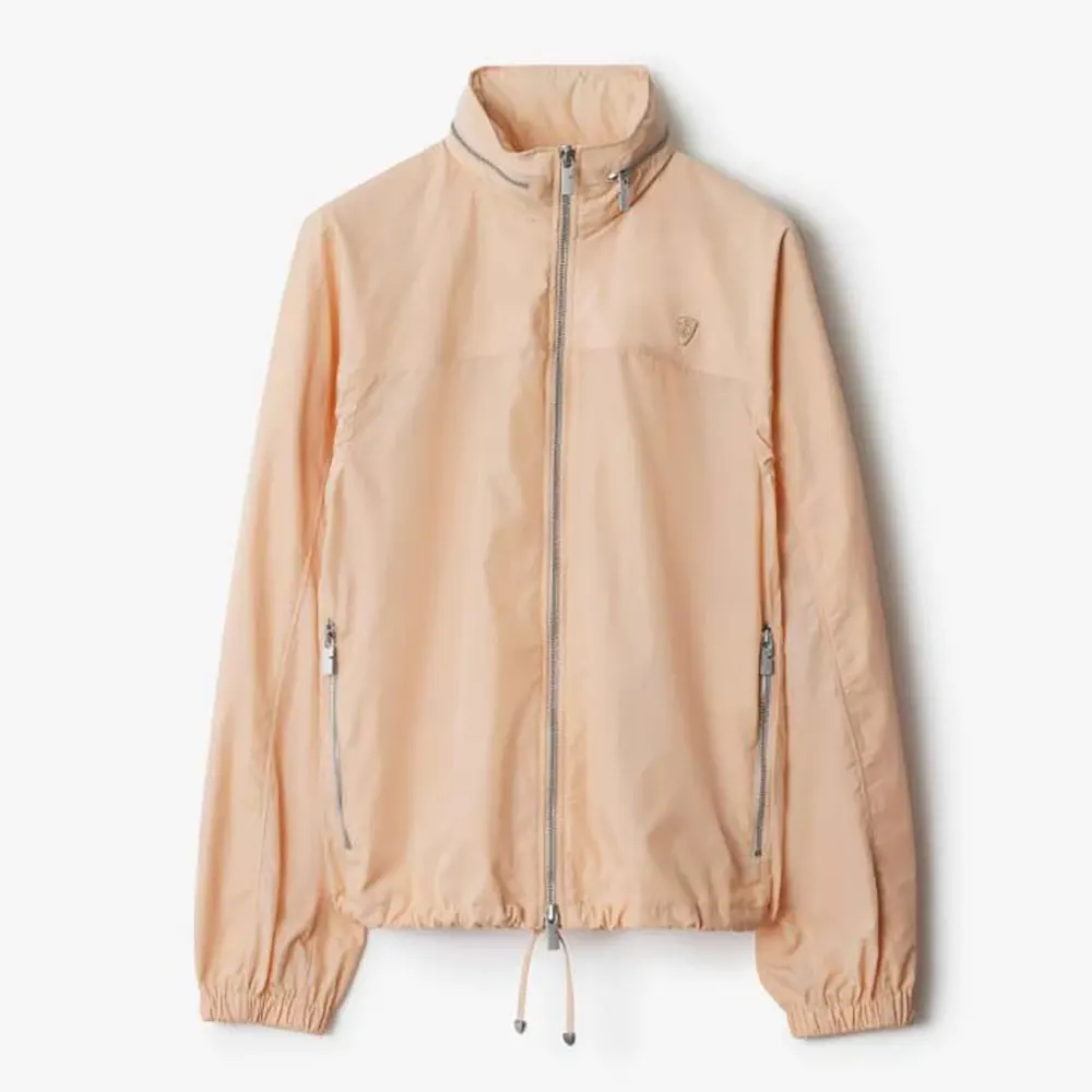 Front view of Burberry Men Nylon Cotton Jacket-Pink with zip closed