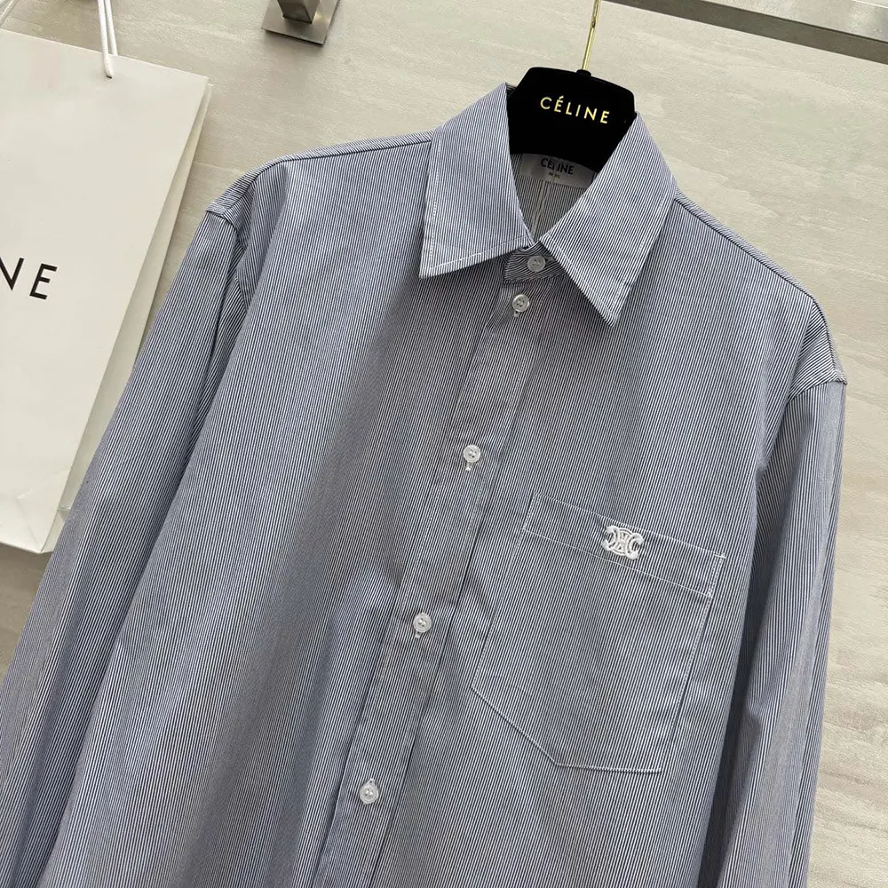 Celine Women Cropped Shirt in Striped Cotton and Silk - image 4