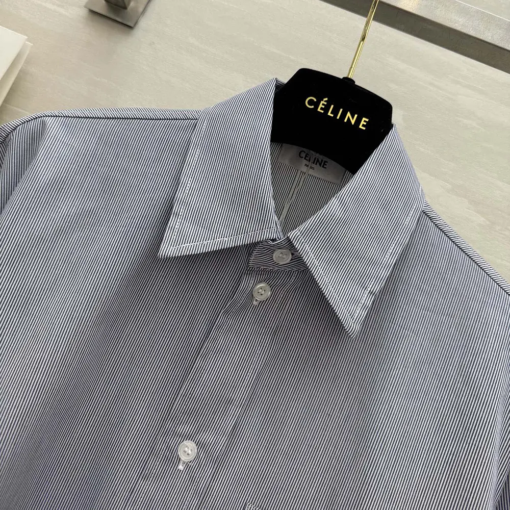 Celine Women Cropped Shirt in Striped Cotton and Silk - image 5