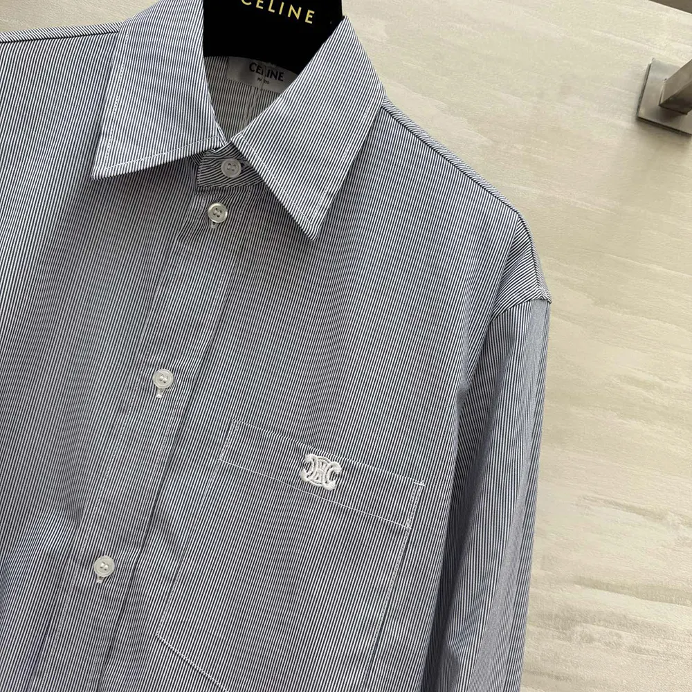 Celine Women Cropped Shirt in Striped Cotton and Silk - image 6