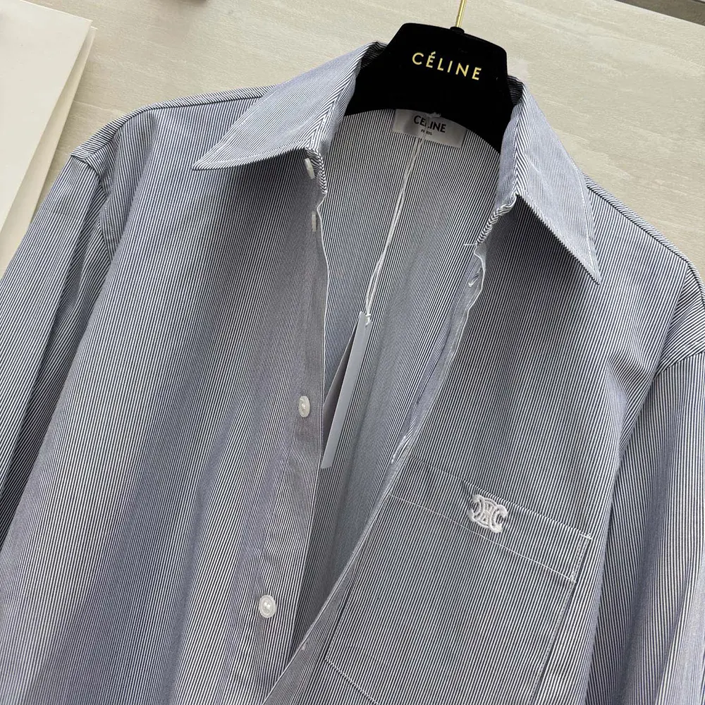 Celine Women Cropped Shirt in Striped Cotton and Silk - image 7