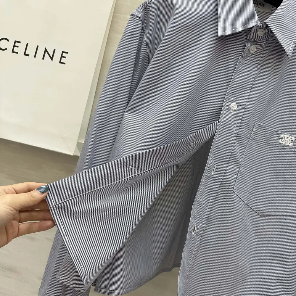 Celine Women Cropped Shirt in Striped Cotton and Silk - image 9