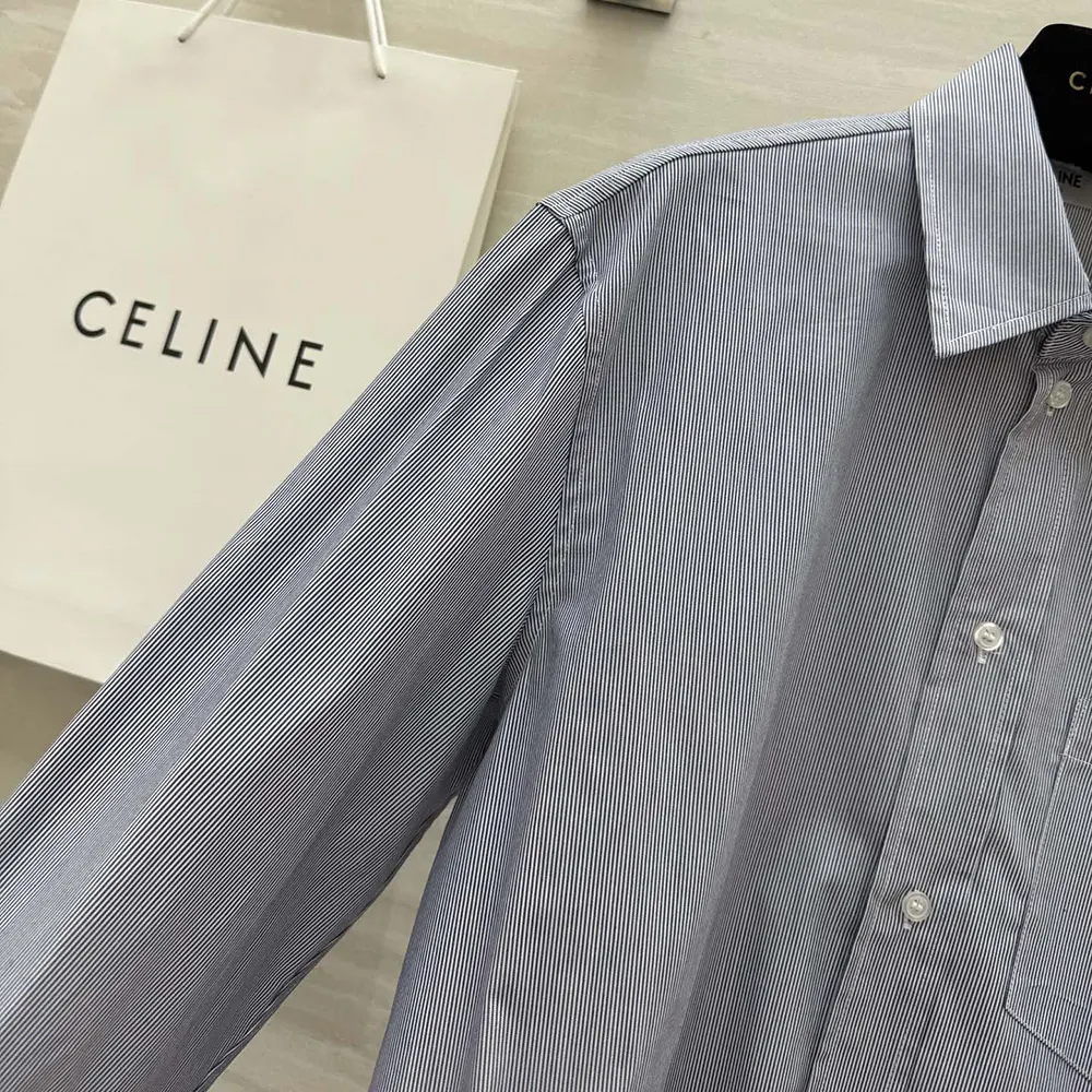 Celine Women Cropped Shirt in Striped Cotton and Silk - image 8