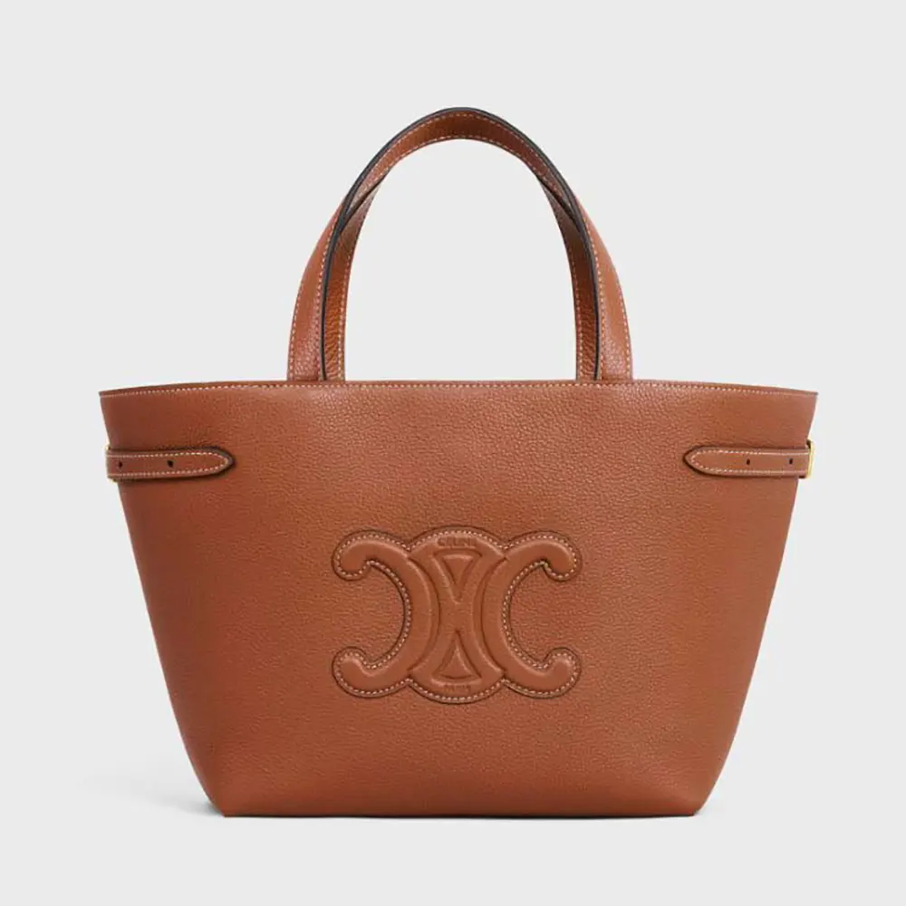 Front view of Celine Unisex Mini Cabas Anais Cuir Triomphe brown bag