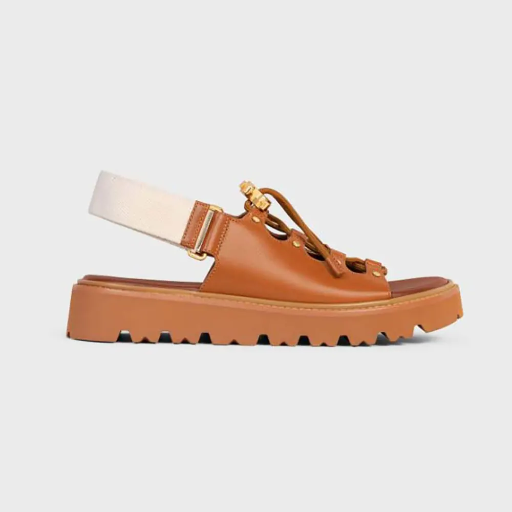 Side view of Celine Women Billie Chunky Sandal in brown calfskin