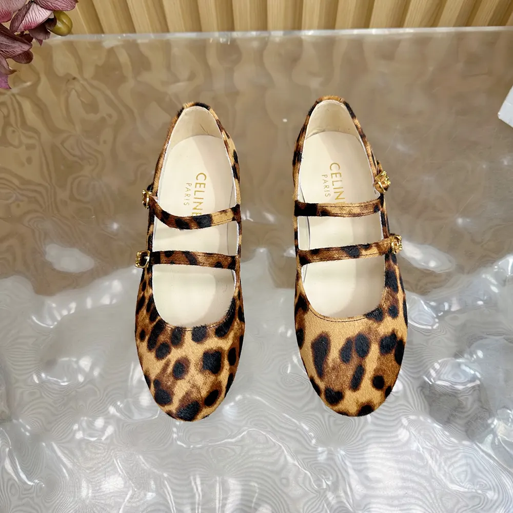 Celine Women Les Ballerines Celine Double Strap Ballerina in leopard Printed Hairy Calfskin - image 6