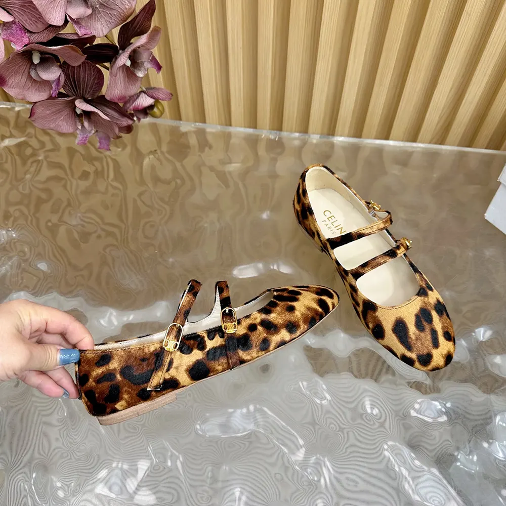 Celine Women Les Ballerines Celine Double Strap Ballerina in leopard Printed Hairy Calfskin - image 8