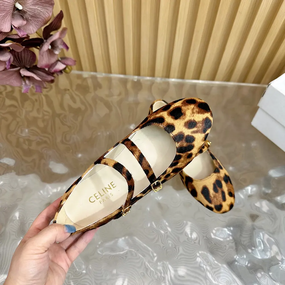 Celine Women Les Ballerines Celine Double Strap Ballerina in leopard Printed Hairy Calfskin - image 9