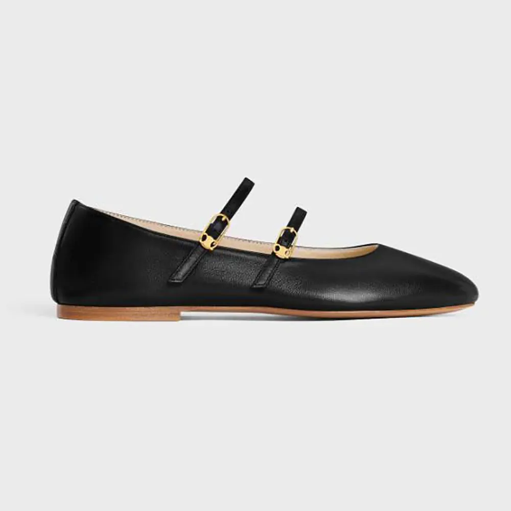 Side profile of Celine Women Les Ballerines Celine Double Strap in black lambskin