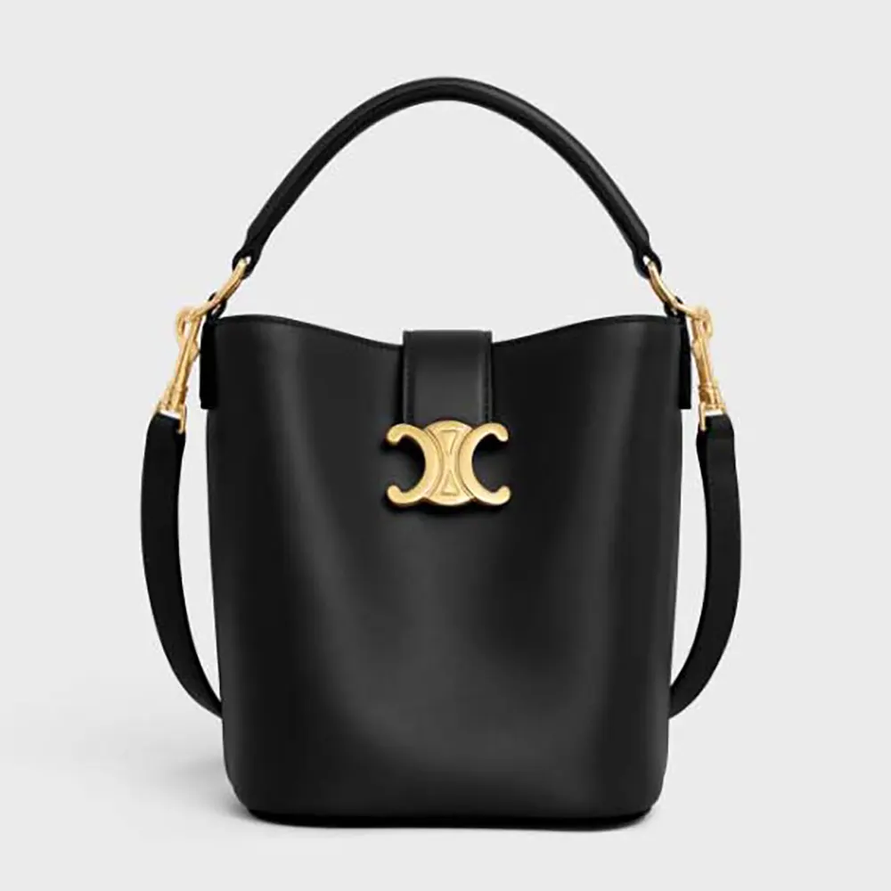 Front view of Celine Women Small Bucket Louise in smooth black calfskin