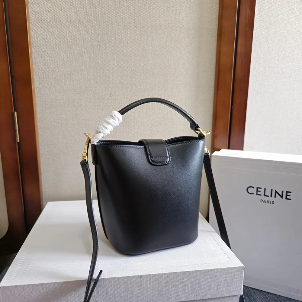 Side profile showcasing silhouette of Celine Women Small Bucket Louise bag
