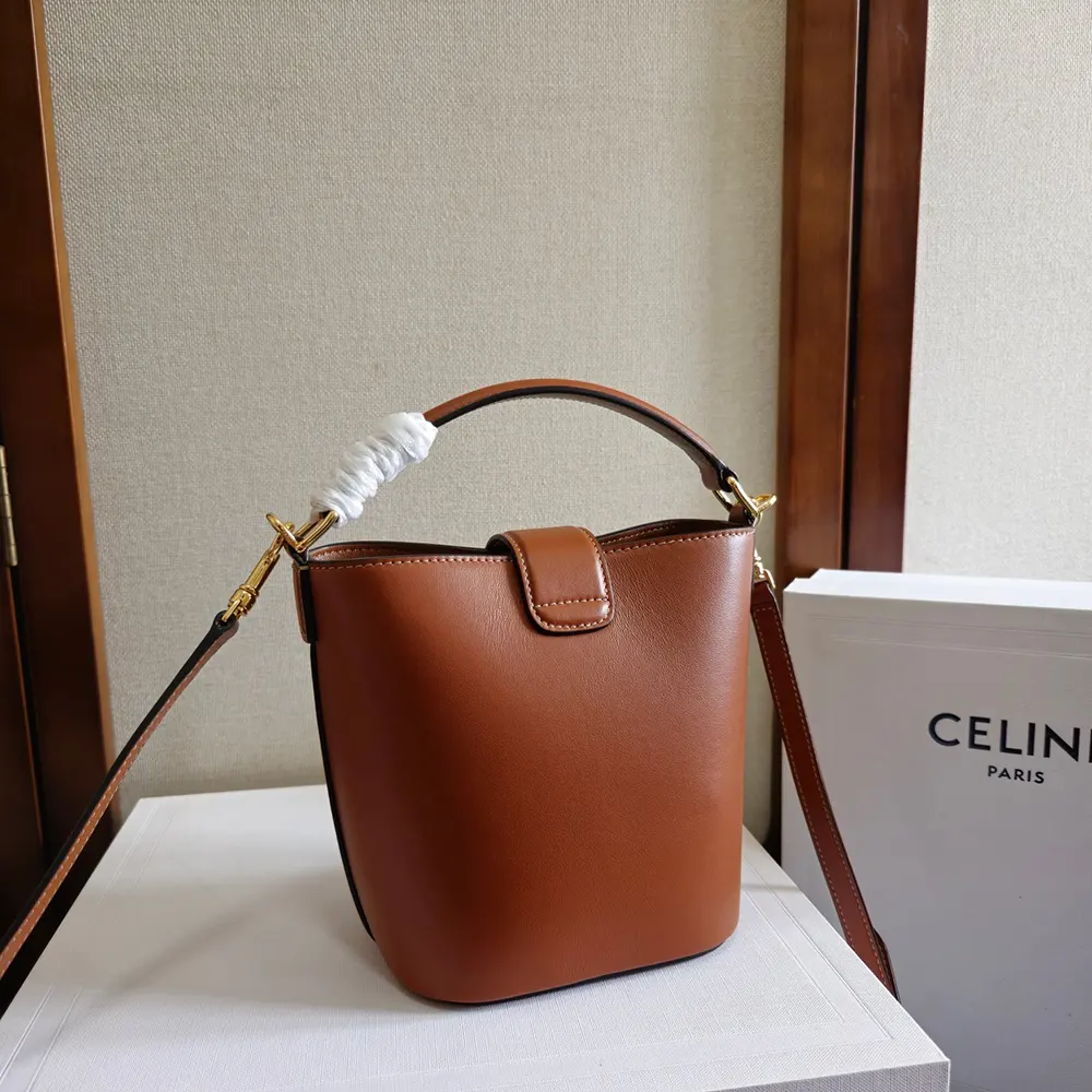 Side profile showing structured silhouette of Celine Women Small Bucket Louise