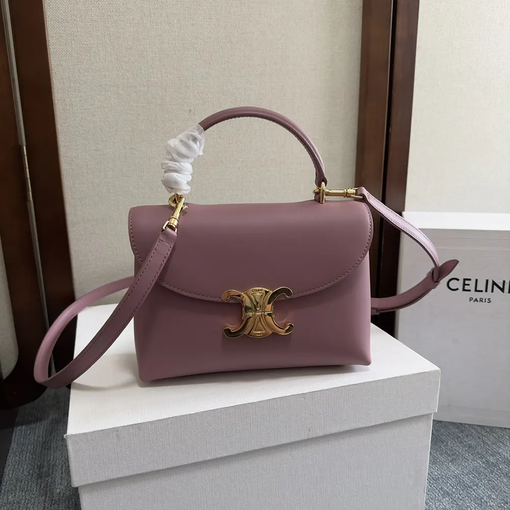 Close-up of gold hardware on Celine Women Teen Nino Bag in Rose leather