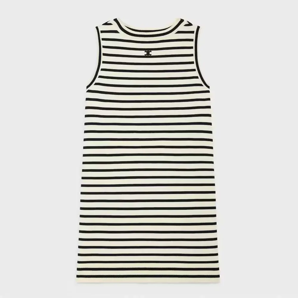 Front view of Celine Women Triomphe Mariniere Mini Dress in Wool