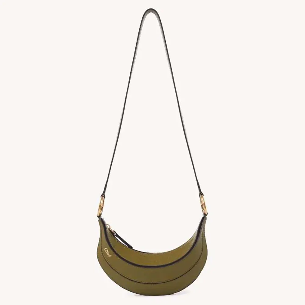 Front view of Chloe Women Banana Cross-body Bag dark green calfskin